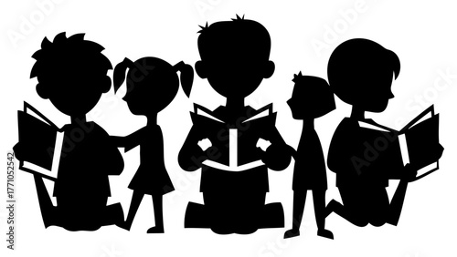 Inspire young minds with this captivating illustration of children reading together, fostering a love for books and education, ideal for school projects