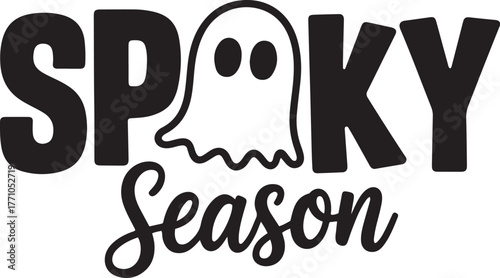 Spooky season ghost halloween text design festive celebration isolated on transparent background