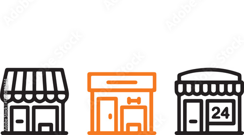 Set of Shop and Store Outline Icons
