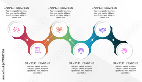 Circle infographics with 6 options, circe infographics stock image