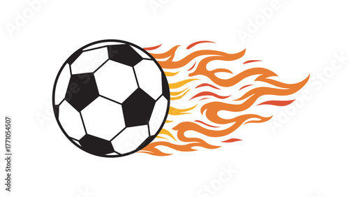 A Soccer Ball with Flames Vector Illustration in Black and White.