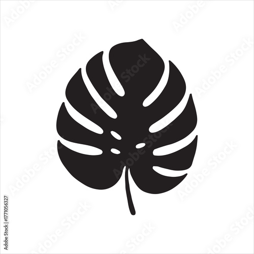 Minimalist Black and White Monstera Leaf Vector Illustration for Modern Design Projects and Creative Visuals silhouette vector icon