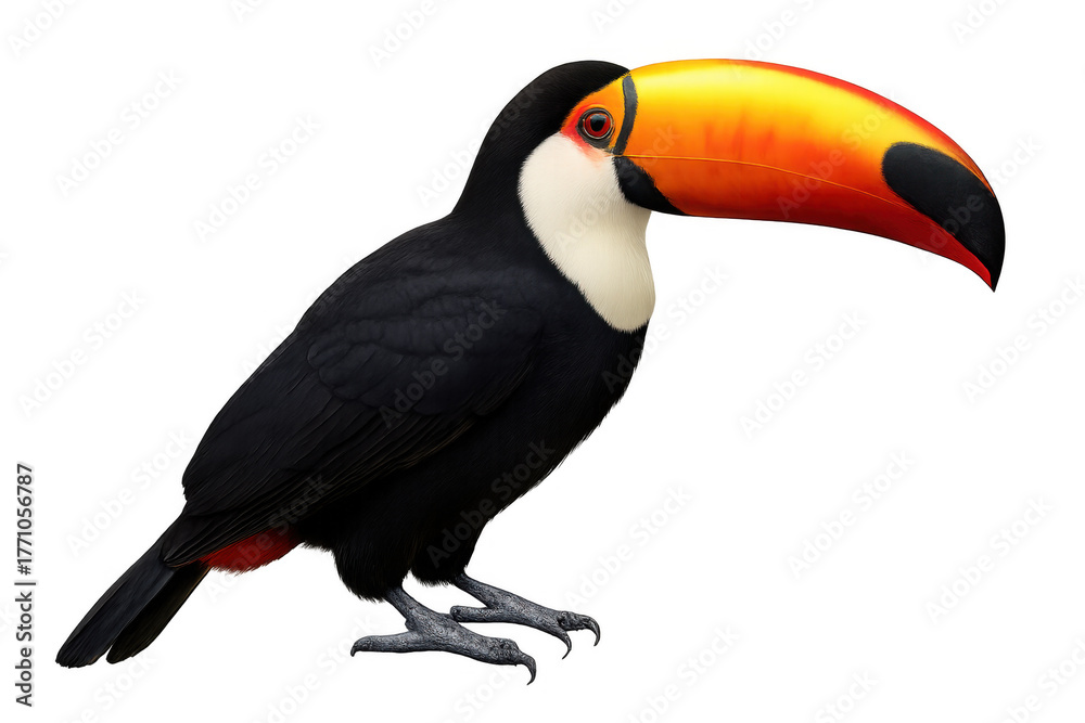 Fototapeta premium Toucan bird standing isolated against a transparent background showing its colorful large beak