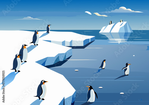 Penguins Observing Solitary Figure Drifting on Ice Floe