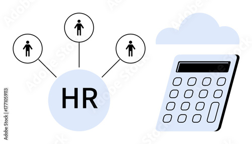 HR connectivity with networked people icons, representing team management and cloud-based payroll calculation. Ideal for HR solutions, workforce management, remote team, cloud technology, payroll