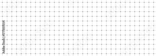 Dotted square grid planer page. Seamless black dashed checkered paper pattern. Simple crossed dash graph texture. Bullet journal notebook background. School math lined sheet wallpaper. Vector