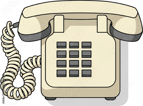 A vintage beige push-button landline telephone with a coiled cord, depicted in a simple, clean illustration style.
