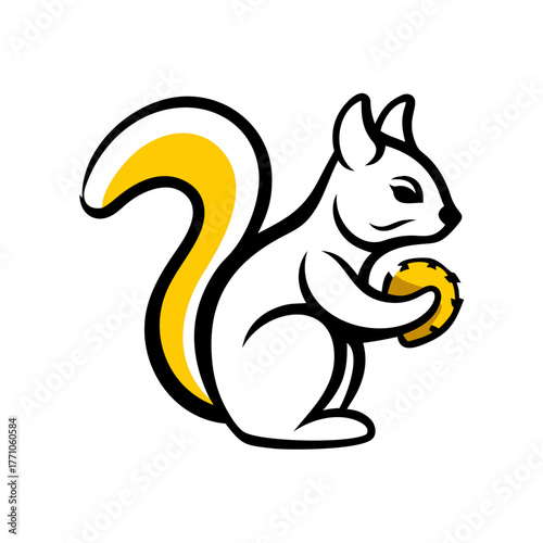 Vector illustration of a single squirrel with acorn isolated on white