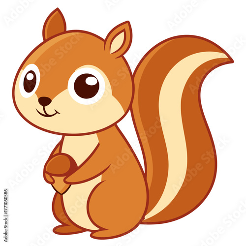 Vector illustration of a single squirrel with acorn isolated on white