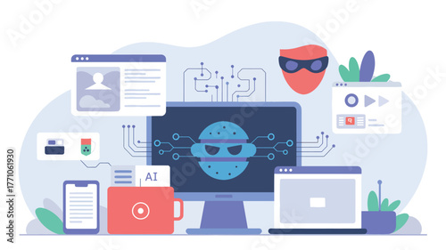Digital security threat with A I and technology icons
