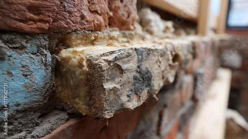 Wallpaper Mural Close-up of Brick Wall Repair with Insulation Foam Installation Torontodigital.ca