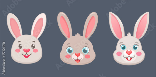 Adorable cartoon bunny faces with various expressions
