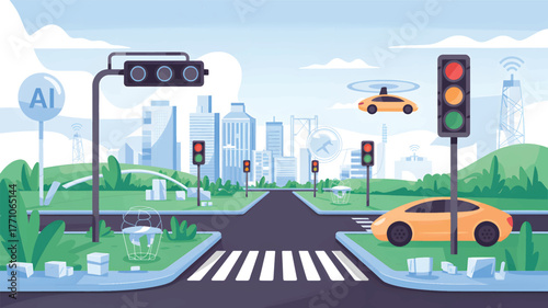 Smart city intersection with autonomous vehicles and A I signage