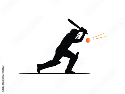 Cricket player hitting ball silhouette batsman