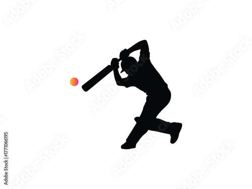 Cricket player silhouette batting a ball sport