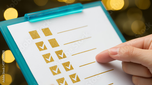 A checklist on a clipboard being marked by a finger, signifying task organization, accountability and productive planning for completion.

