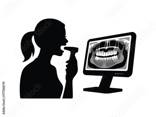 Dental professional examines patient mouth with x ray dental hygiene dentist