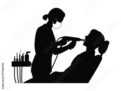 Dental professional treating patient with drill dental hygienist dental chair