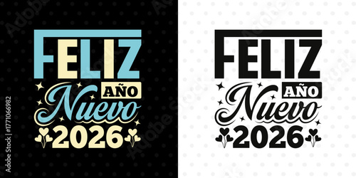 Feliz Año Nuevo 2026 SVG Template | Simple Spanish New Year Typography Design