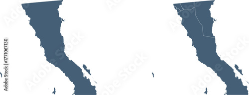 Baja california Map Outline and Internal Divisions