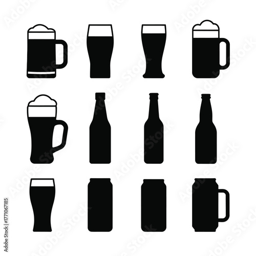 Diverse beverage containers collection beer glasses beer mugs