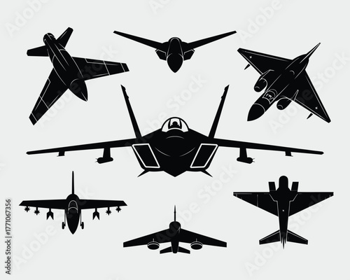 Diverse collection of fighter jet silhouettes fighter jets aircraft