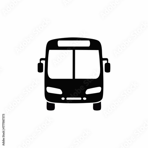 Stylized black vector silhouette of a bus with rounded corners and clean vector lines, white background, editable for minimalist logo or icon design