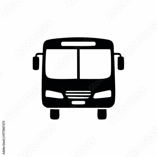 Stylized black vector silhouette of a bus with rounded corners and clean vector lines, white background, editable for minimalist logo or icon design
