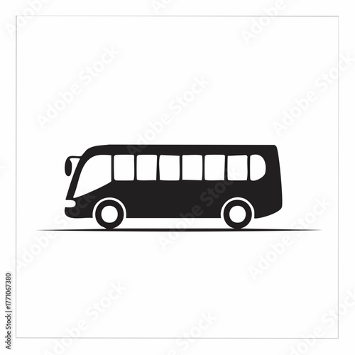 Stylized black vector silhouette of a bus with rounded corners and clean vector lines, white background, editable for minimalist logo or icon design