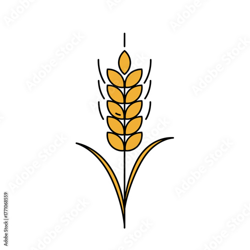 Isolated vector illustration of a golden ear of wheat in a clean outline style, symbolizing agriculture, harvest, and natural grain