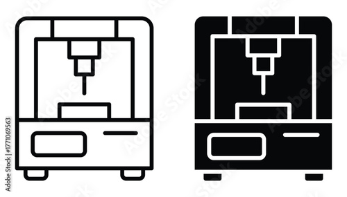 Minimalist Vector Illustrations of 3D Printer in Black and White Styles