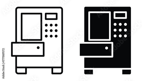 Black and White Outline of Vending Machine with Open Compartment