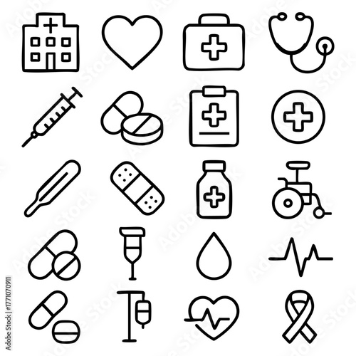 Medical Line Drawing Symbols Set
