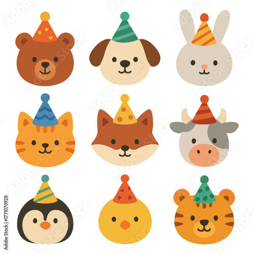 Cute Animal Birthday Party Characters Set