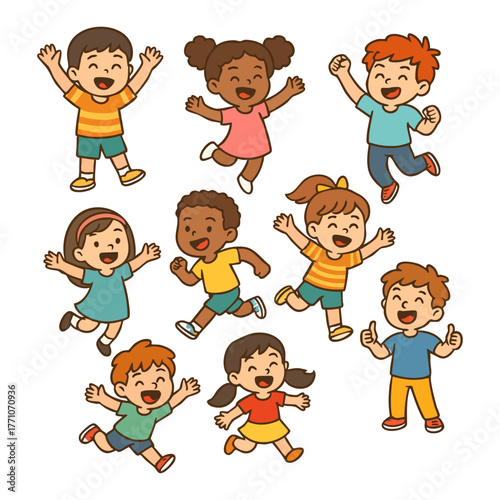 Happy Running Children Illustration