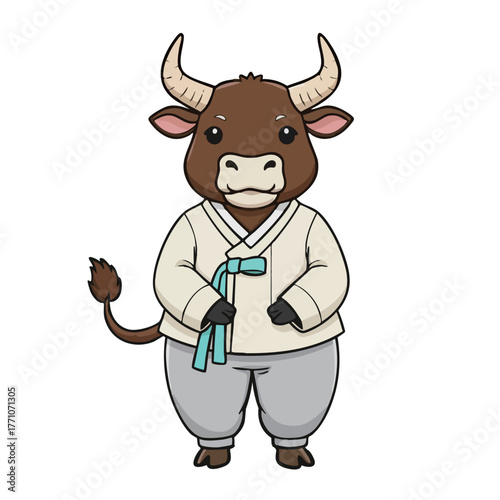 A cow wearing hanbok