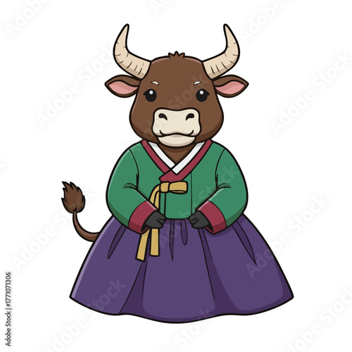 A cow wearing hanbok