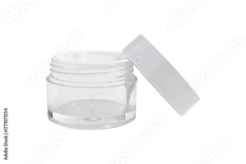 Wallpaper Mural Clear glass cosmetic jar with open lid isolated on white background Torontodigital.ca