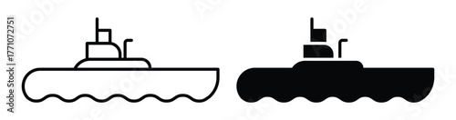 Minimalist Tugboat Silhouettes in Black and White on Simple Background