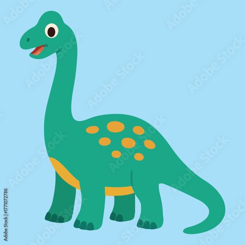 Cute Brachiosaurus vector icon. Isolated flat cartoon illustration of a green long-neck sauropod dinosaur for kids