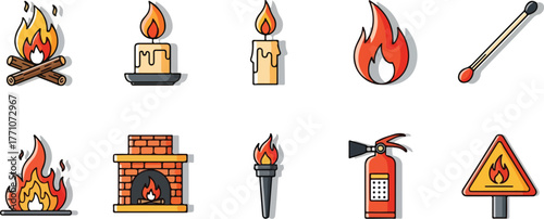 Explore the power of fire with this warm and cozy collection of illustrated icons, perfect for adding a touch of heat to your next project