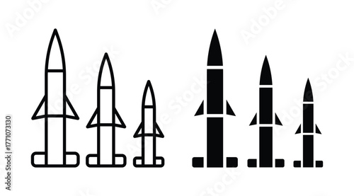 Illustrative Graphic of Missile Silhouettes in Black and White Styles