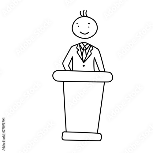 Hand Drawn Presenter at Podium Speaker