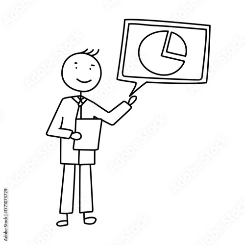 Hand Drawn Speaker Explaining Pie Chart