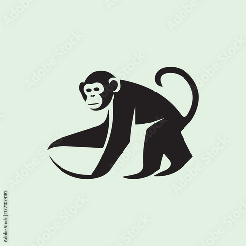 Silhouette style minimal chimpanzee t-shirt design featuring bold black vector art of a chimpanzee, perfect for wildlife lovers, jungle explorers, animal enthusiasts, minimalist fashion fans, and mode