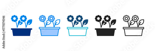 Flower Pot Icon Set Multiple Style Vector Illustration 