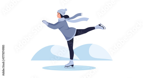 Happy Woman Enjoying Winter Sports Illustration