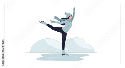 Woman Ice Skating in Winter Clothes