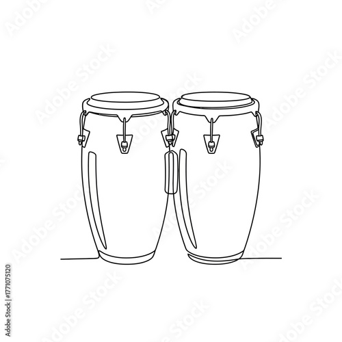 Illustration Vector of Two Conga Drums in Continuous Line Art Minimalist Design