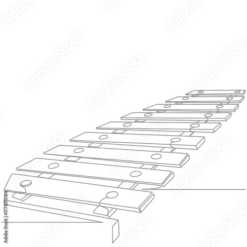 Minimalist Vector Illustration of Xylophone Musical Instrument in Gray Line Art